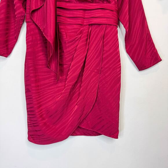 RONNY KOBO Shanaya puff shoulder satin mini dress faux wrap red - Picture 5 of 10